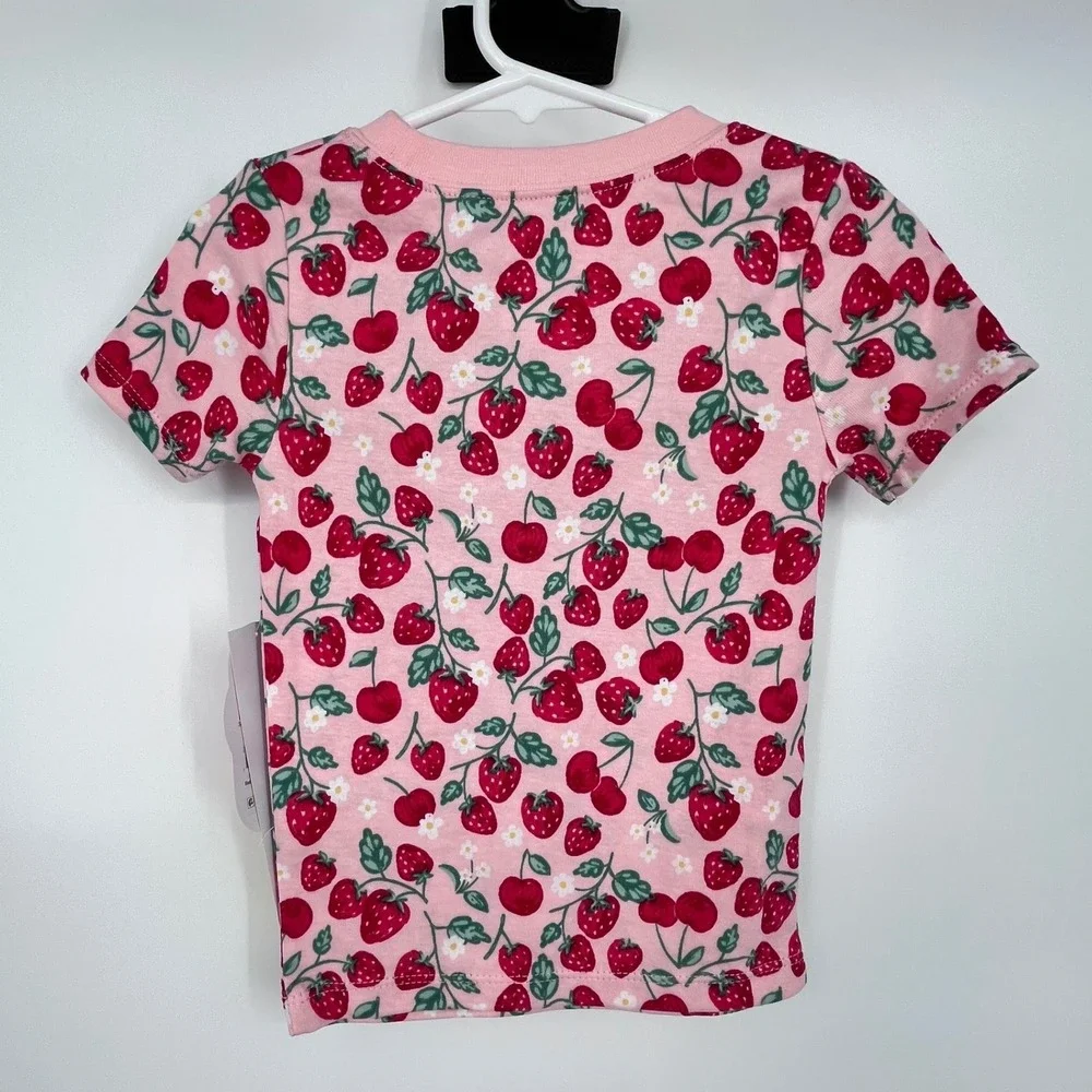 Pink Strawberry Cherry Print Pajamas Girls 3T Snug Fit 2pc Set Springtime‎ Cute